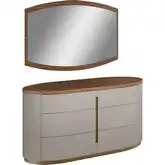 Ambra Dresser & Mirror Set in Light Grey, Walnut & Brushed Bronze